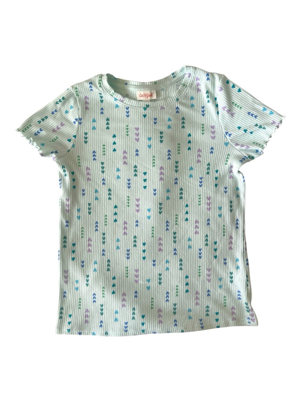 Cat & Jack Mint Ribbed Tee with Teal & Purple Heart Motif
